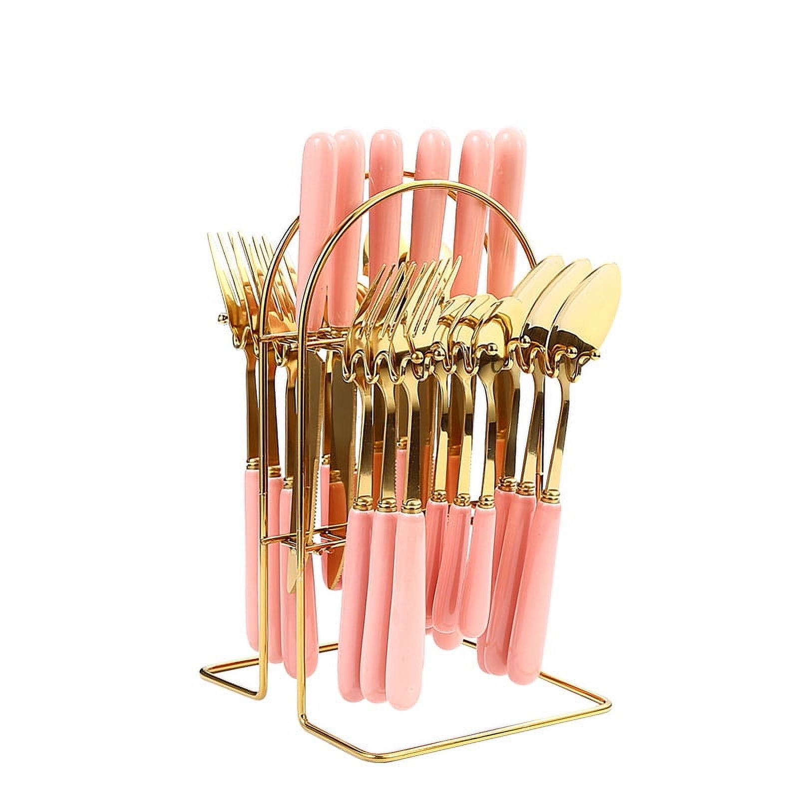 Xmhytop Juego De Cubiertos De Oro Rosa 24 Piezas Flatware Set De Acero Inoxidable, Ideal Para Familias Y Eventos