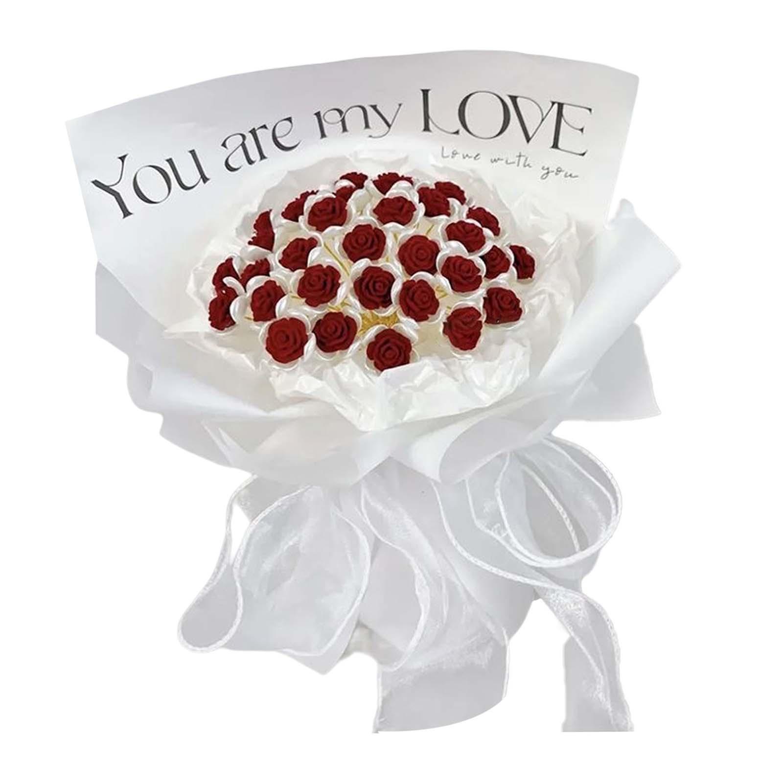 Magideal - Simulación De Bricolaje Ramo De Rosas Kits De Material Sin Terminar 13 Piezas Flores Resistentes Para El Día De La Madre, Cumpleaños Exquisito Con Pap Rojo