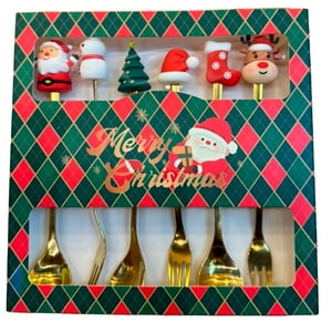 Wakeshome - Decoración Navideña Set 6 Cubiertos Mesa Cuchara Y Tenedor Surtido