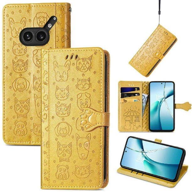 Funda Cartera FOXDOCK para Nothing Phone 2a Plus , Flip PU con Relieve de Gatos y Perros, Tarjetero y Soporte