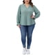 thumbnail image 2 of Agnes Orinda Blusas Casuales de Talla Grande para Mujer con Ojales, Cuello en V con Muesca, Volantes, Mangas Largas, Túnica, Talla 1X, Verde Haba, 2 of 6