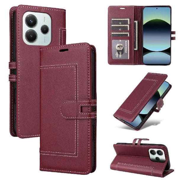 Premium Wallet Case for Xiaomi Redmi Note 14 5G with Card Slots & Kickstand, Flip Cover Red