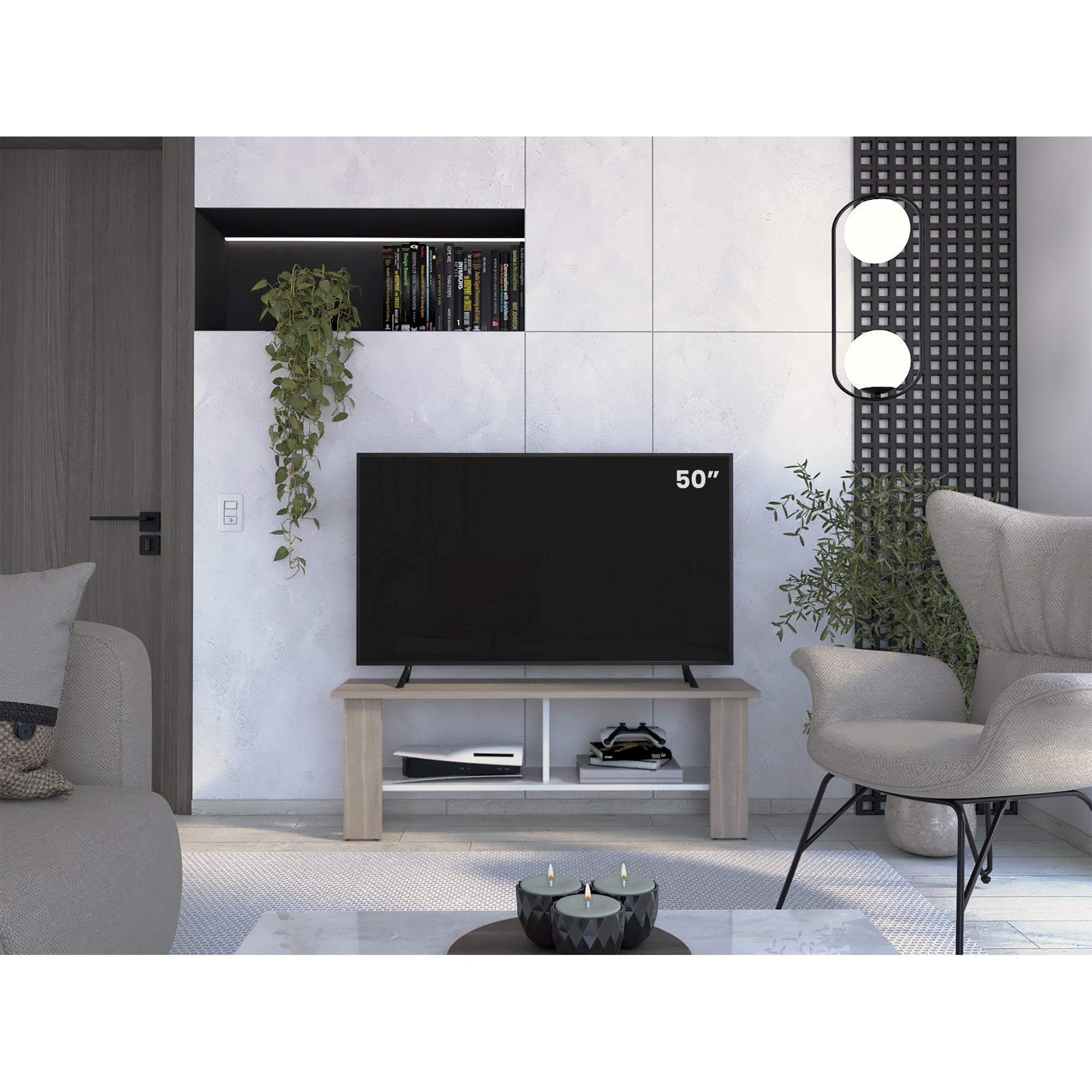 Tuhome - Rack Tv 50" Navia Bardolino Y Blanco 42x120x31 Cm
