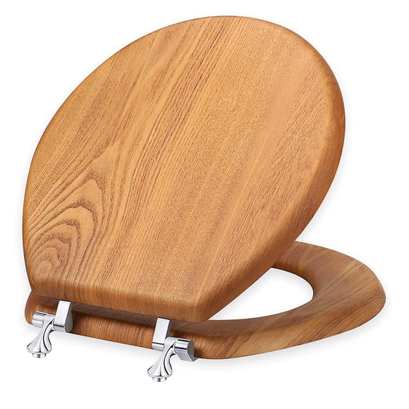 Asiento de inodoro de madera PUCOINA redondo con bisagras de metal cromado