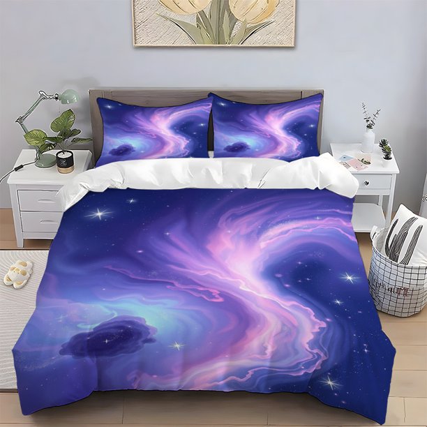 Dreamy Nebula Theme Printed Bedding Set Polyester Durable