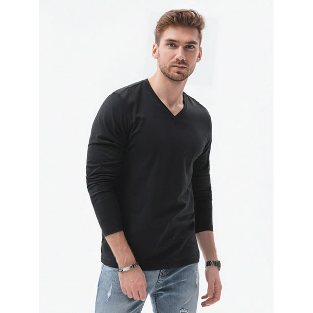 Polera Hombre Manga Larga Cuello V NEGRO Talla S