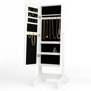 Space Home - Mueble Joyero Con Espejo De Pie Blanco Organizador Grande