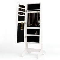 Space Home - Mueble Joyero Con Espejo De Pie Blanco Organizador Grande