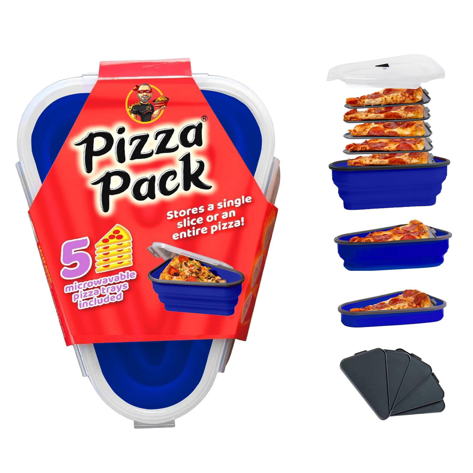 Pizza Pack - Recipiente De Almacenamiento Para Pizza, Paquete De Pizza Con 5 Bandejas Para Servir, Color Azul