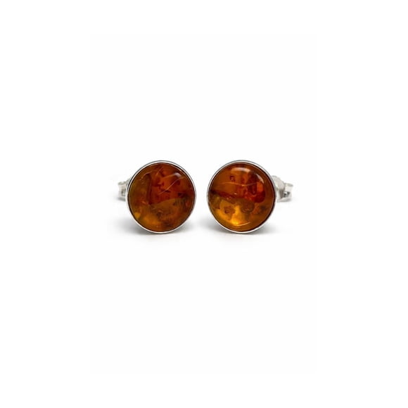 Aros Ámbar Circular Plata 950 1cm Mujer Elegantes Piedra Ámbar.