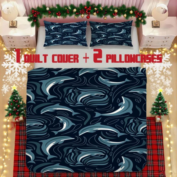 Dolphin Pattern Bedding Set Polyester Fabric Digital Print Zipper Closure
