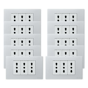 Want - Pack 10 Tomacorriente Triple Metálico 16A - Gris Blanco