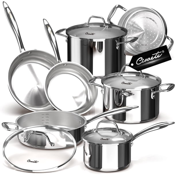 Juego De Utensilios De Cocina Tri Ply De Acero Inoxidable Para Inducción 11 Piezas