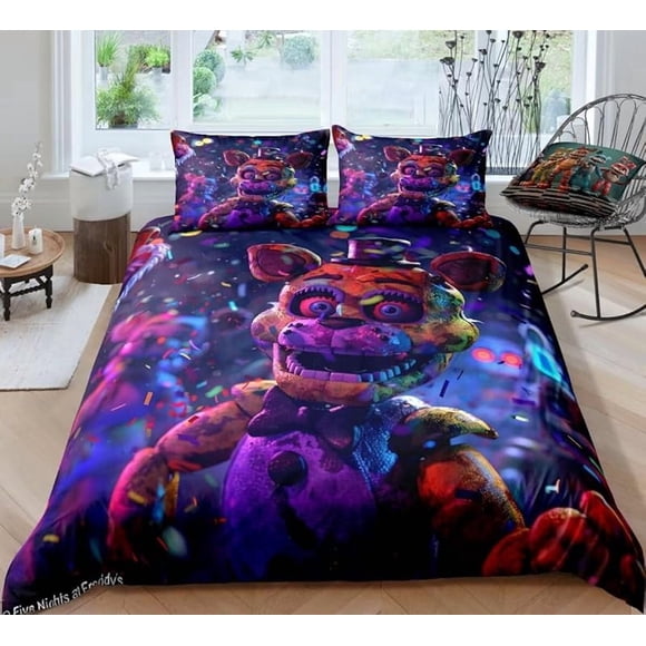 Nights -Favors D-uvet Co-ver for -Boys Girls Ki-ds Game Theme Teens B-ed Co-llec-tion Bedd-in-g Set Bedroom Decor NO Comforter 09-Fnaf Q Queen