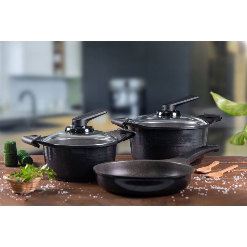 Roichen - Batería De Cocina Alumnio Fundido Con 5 Capas De Cerámica Negro
