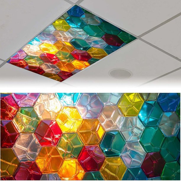 Cubiertas para luces fluorescentes MECVU 122 x 61 cm, pack de 2, diseño geométrico colorido
