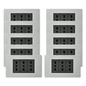 Want - Pack 10 Tomacorriente Triple Metálico 16A - Gris Negro