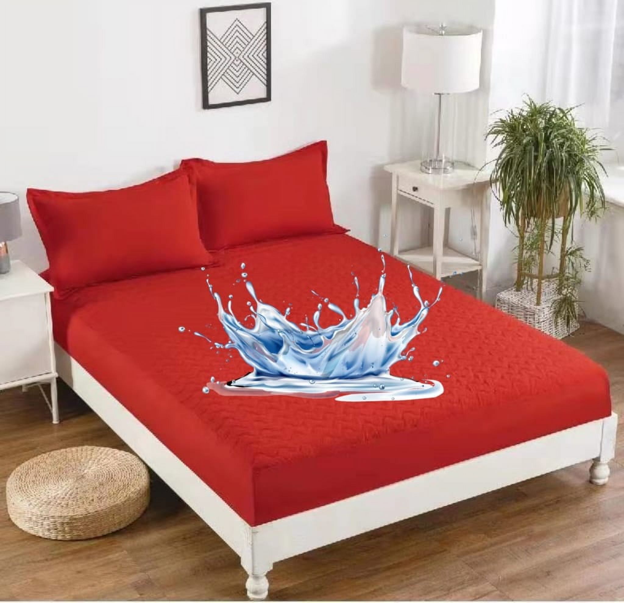Aladdins Shop - Cubrecolchon Forro Impermeable Para Cama 2 Plazas Color Rojo