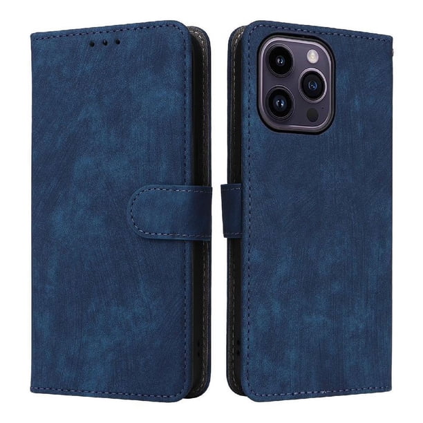 Funda Billetera para iPhone 14 Pro Max con Soporte - Cartera de Cuero con Ranuras Azul
