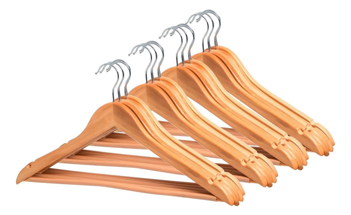 Oem - Pack 3 Perchas Colgadores Ganchos De Madera Ropa Perchero Cc