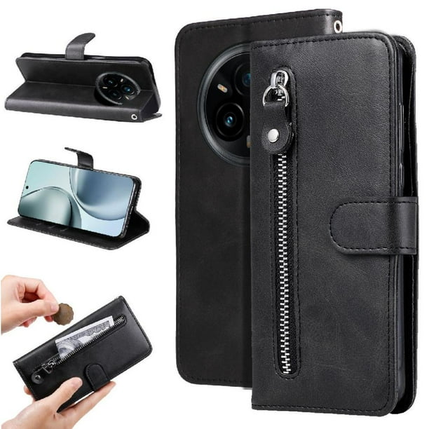 Funda con Cremallera para Realme 14 Pro, Carcasa Cartera de Cuero PU con Soporte y Tarjetero