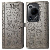 Funda Cartera Foxdock Para Huawei Pura 70 Ultra , Flip Pu Con Relieve De Gatos Y Perros, Tarjetero Y Soporte