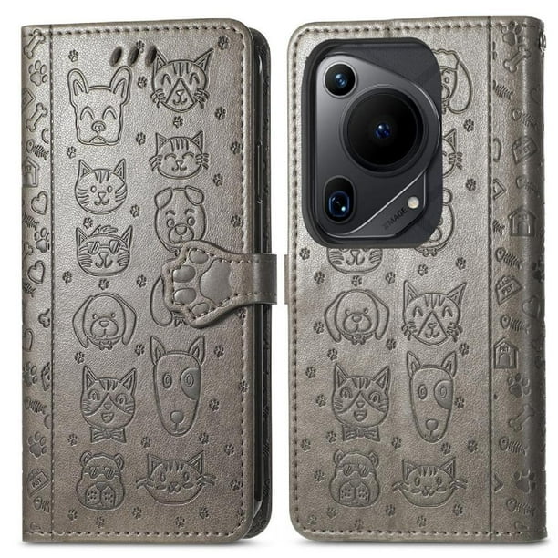 Funda Cartera FOXDOCK para Huawei Pura 70 Ultra , Flip PU con Relieve de Gatos y Perros, Tarjetero y Soporte