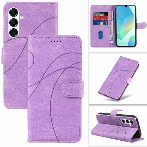 Funda tipo cartera con tapa para Samsung Galaxy A17 con tarjetero, soporte y cubierta magnética Morado
