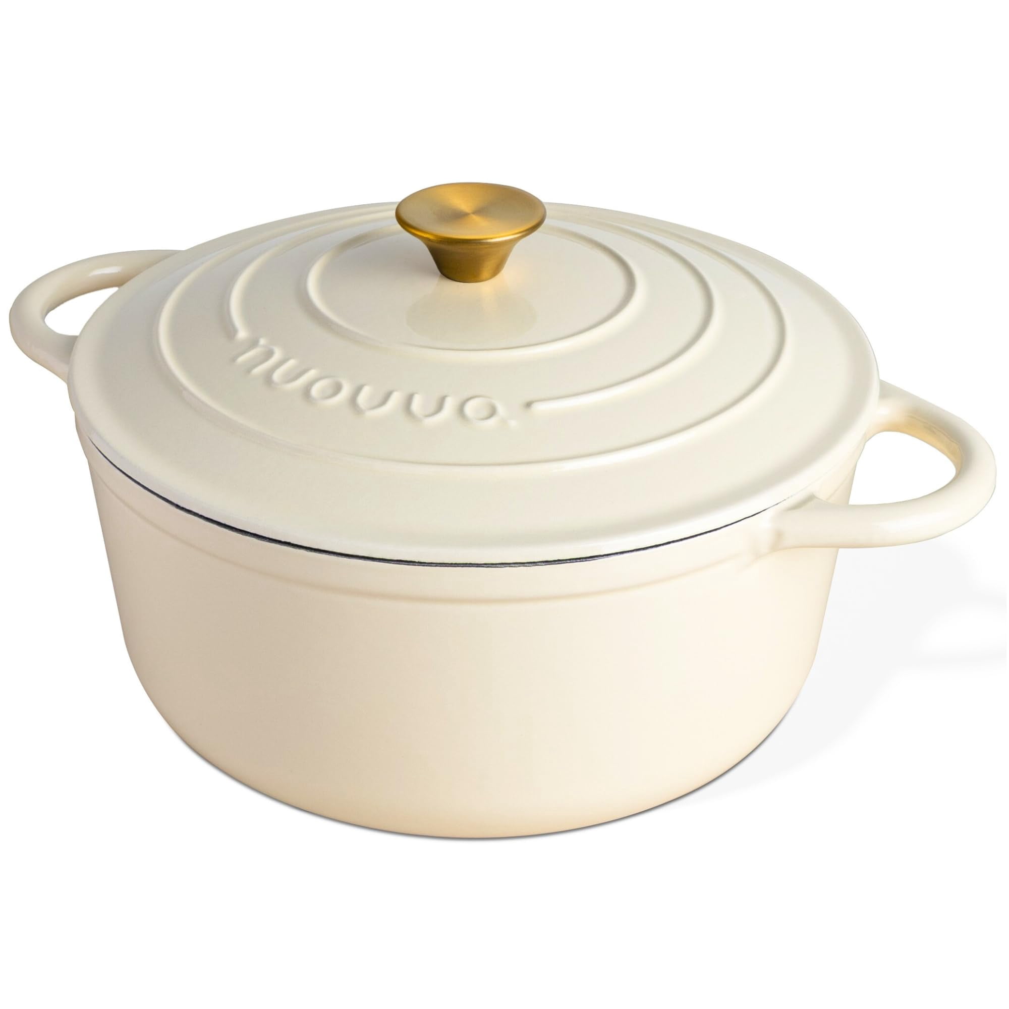 Olla Holandesa Nuovva De Hierro Fundido Esmaltado De 6,4 Litros Con Tapa De Color Crema