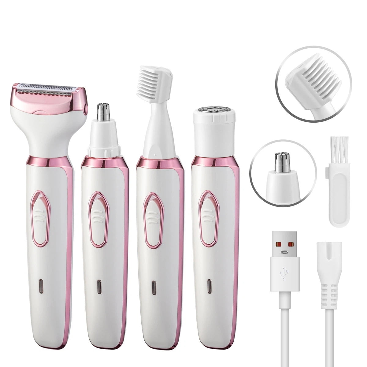 Xusx111 - Afitadora Eléctrica Para Mujeres,trimmer Para Cara Nariz Ceja Barba Bigote Brazo Pierna Axila Bikini,indolor Recargable Portátil 4 En 1 Mujer Set De Afeitadoras Corporales