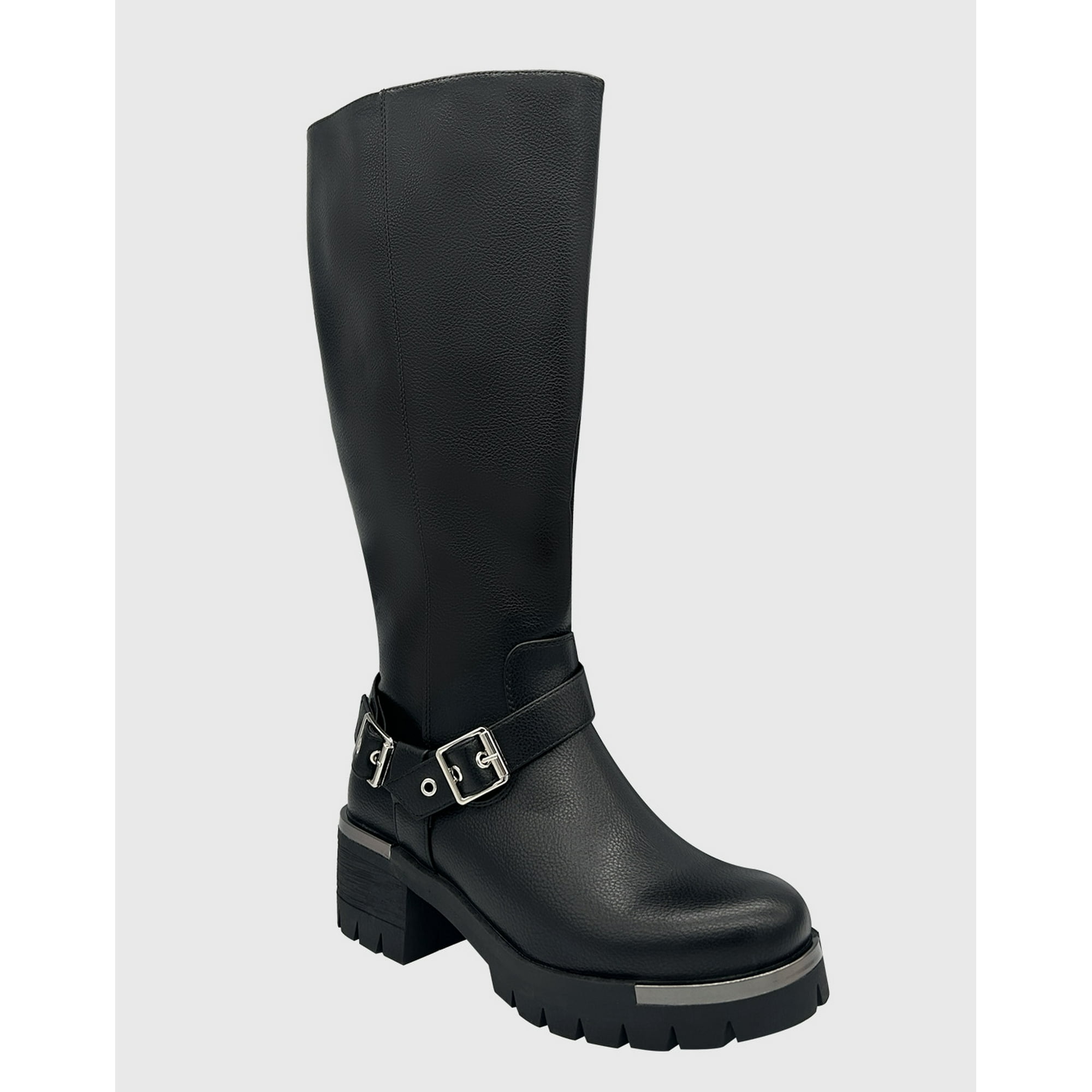 Danicolle Calzado - Bota Para Mujer, Negra Bajo La Rodilla Correa Con Hebilla