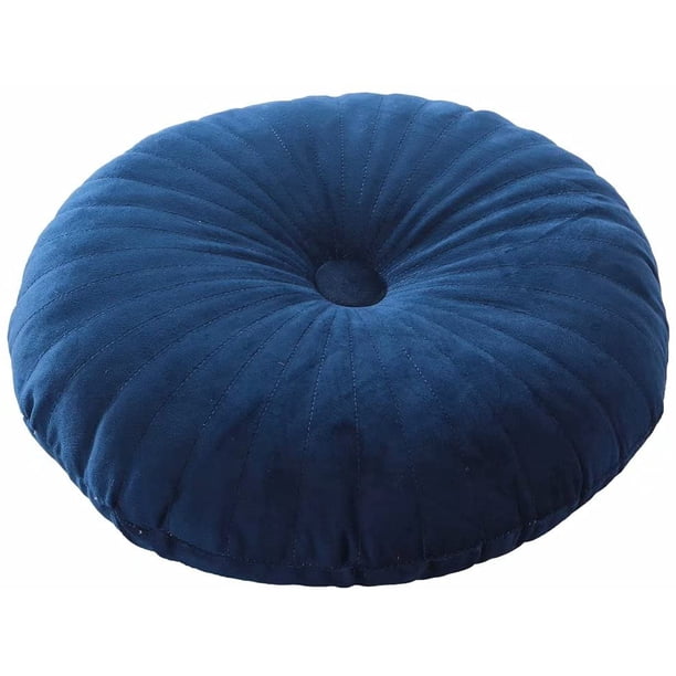 XmhyTop Almohada decorativa redonda plisada, terciopelo suave y felpa neutra, 1 pieza, 14 pulgadas de diámetro, cojín de asiento, Estilo E, Azul