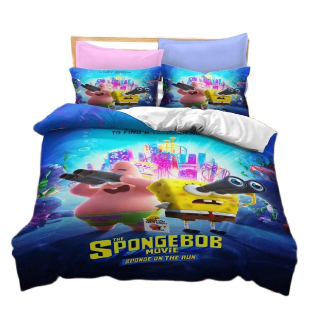 x375 Bed SheetsSpongebob print Duvet Cover,Cartoon SquarePants Bedding Set,Patricks Squidwards Quilt Cover Pillowcase Bed Set For children 3-Piece Bedding Set (1 Duvet Cover + 2 Pillow Shams) nj375