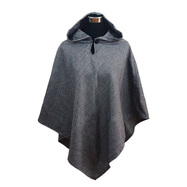 Poncho Clásico Capucha 100% Lana - Corto - Gris Oscuro