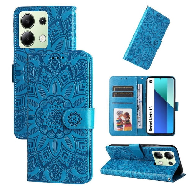 Funda tipo cartera FOXDOCK para Xiaomi Redmi Note 13 4G , diseño girasol en relieve, cuero PU, cierre magnético, soporte y tarjetero