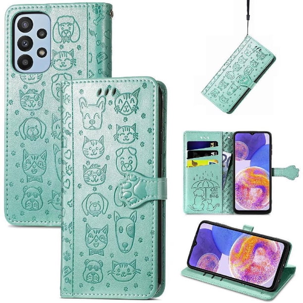 Funda Cartera FOXDOCK para Samsung Galaxy A23 , Flip PU con Relieve de Gatos y Perros, Tarjetero y Soporte
