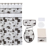 Gentile - Cortina Y Set De Baño 7 Piezas 180 X 180 Cms Diario Crudo