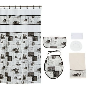 Gentile - Cortina Y Set De Baño 7 Piezas 180 X 180 Cms Diario Crudo