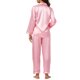 thumbnail image 3 of INSPIRE CHIC Conjunto de Pijama de Satén para Mujer Camisa de Dormir de Manga Larga con Botones y Pantalones con Ribete en Contraste Cuello con Solapa Ropa de Casa M Rosa Claro, 3 of 6
