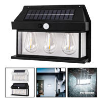 Genérico - 6 Farol Solar Aplique Pared 3 Ampolletas Led Sensor Luz Fría
