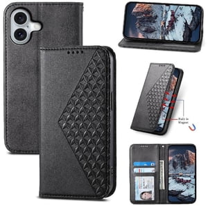 Funda Flip Foxdock Para Iphone 16 Pro , Estilo Billetera Con Diseño Rombo, Correa De Mano Y Soporte, Uso Diario