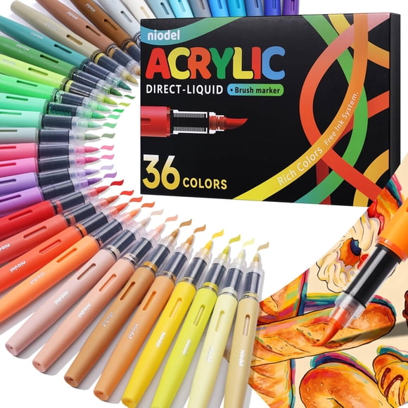 Marcadores de pintura acrílica Niodel, paquete de 36, para múltiples superficies, material de arte