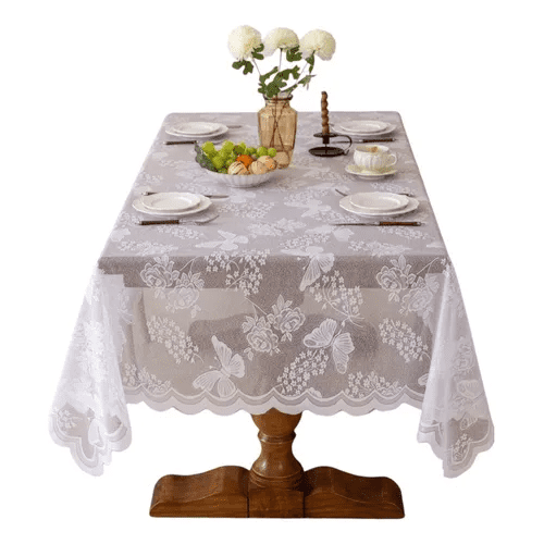 Genérico - Mantel Visillo Mariposa Encajes 150x185 Blanco