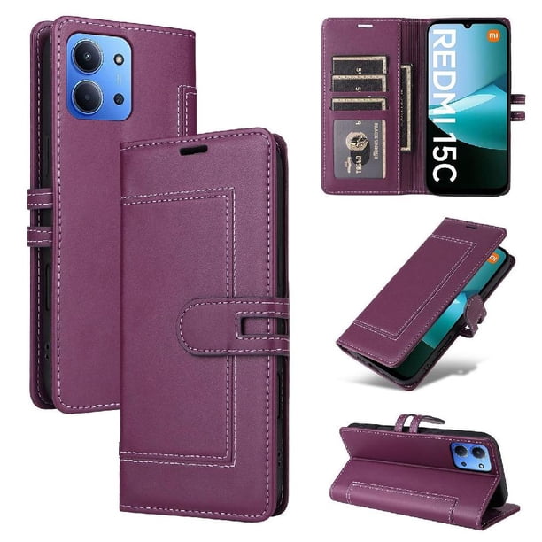 Premium Wallet Case for Xiaomi Redmi 15C with Card Slots & Kickstand, Flip Cover Purple