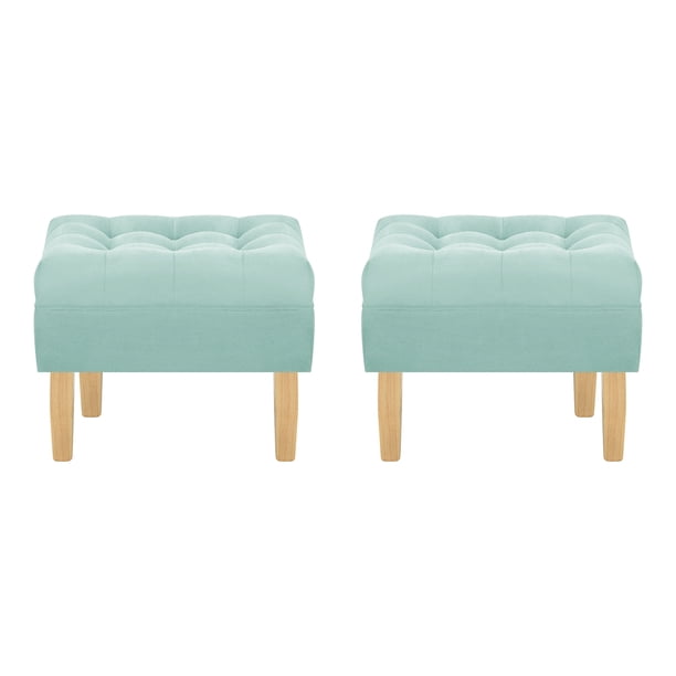 Set Pouf Wood 1c Felpa 05 Verde Agua