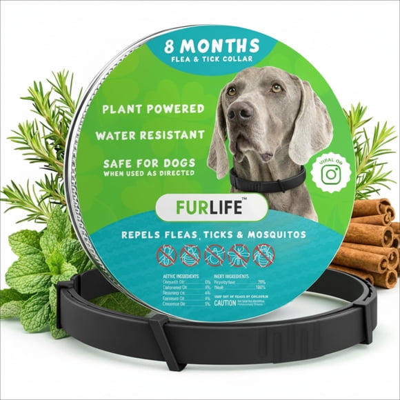 Collar antipulgas y garrapatas FurLife para perros, impermeable, negro