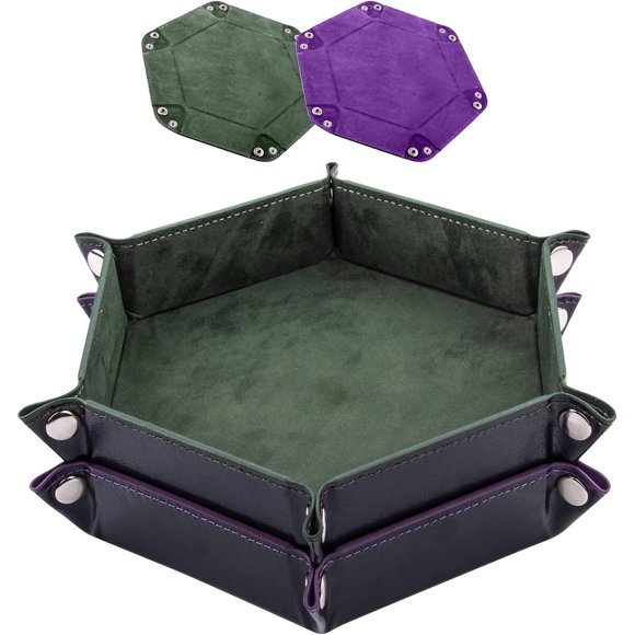 SIQUK 2 Pcs Dice Tray PU Leather Dice Trays Folding Hexagon