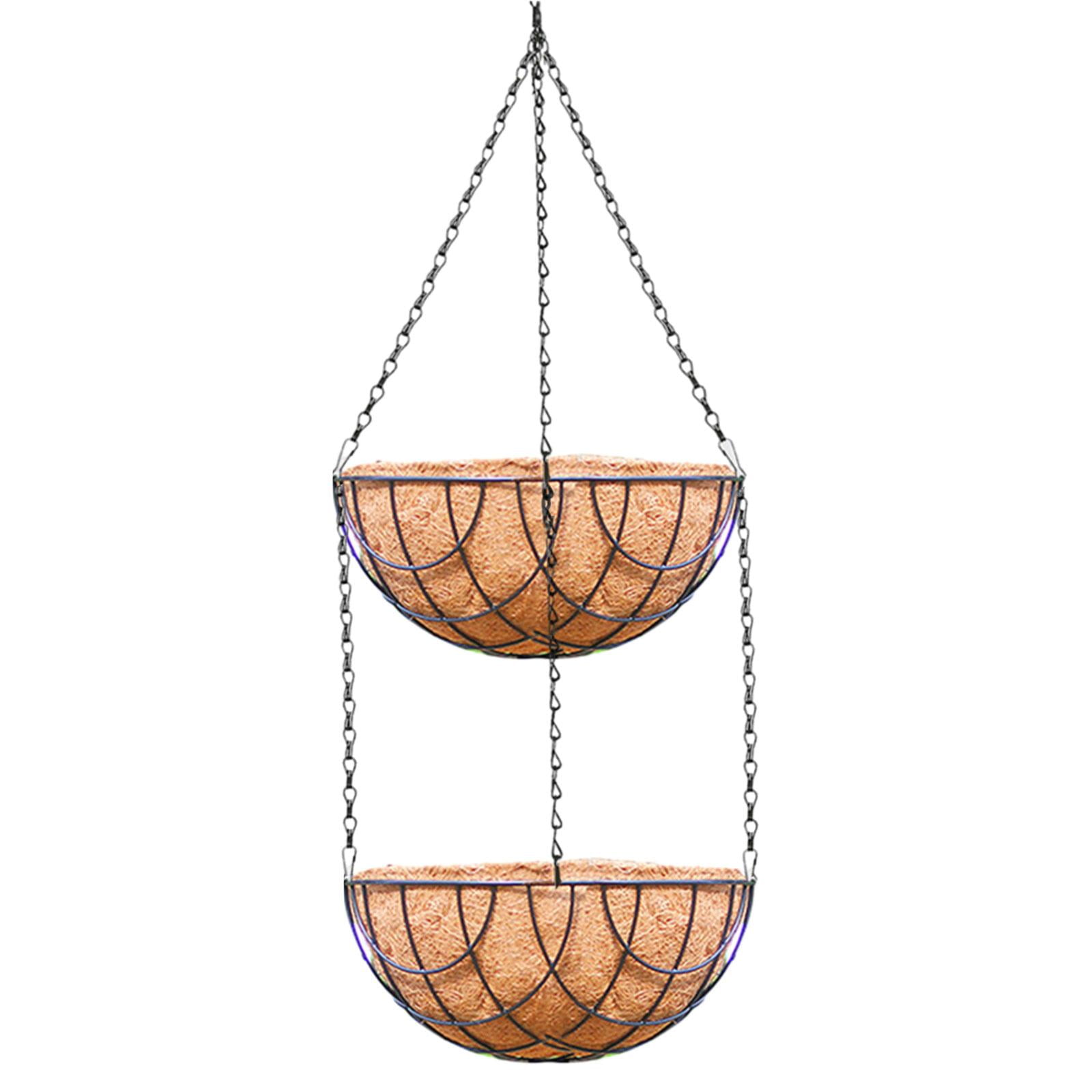 Ioensy - Maceta De Cestas Colgantes Para Plantas, 2 Niveles Con Revestimiento De Coco, Resistente Para Fiestas En El Jardín, Maceta De 21x9,5 Cm