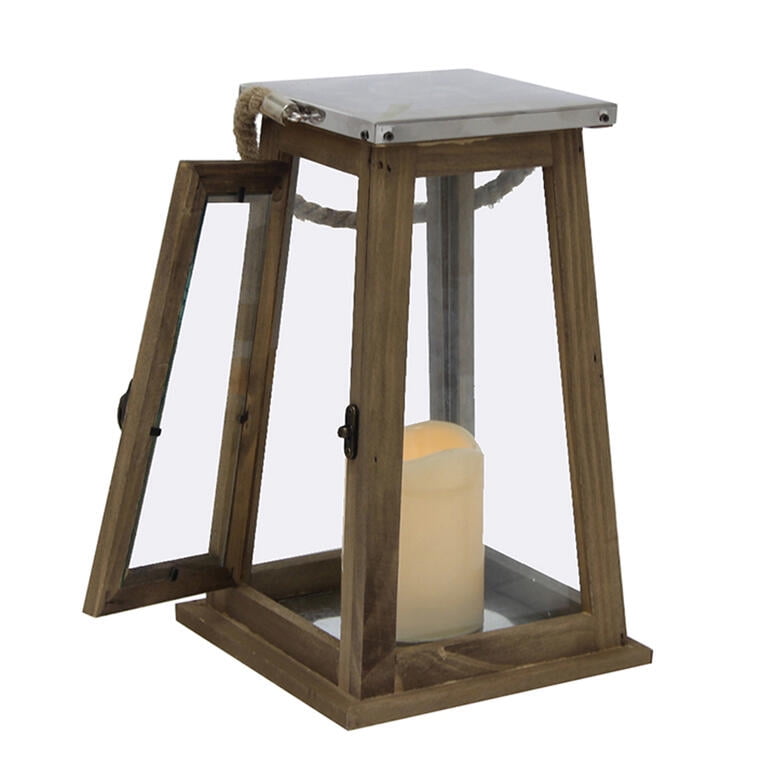 Vgo - Fanal Madera Con Vela Led Fn1829 Unc