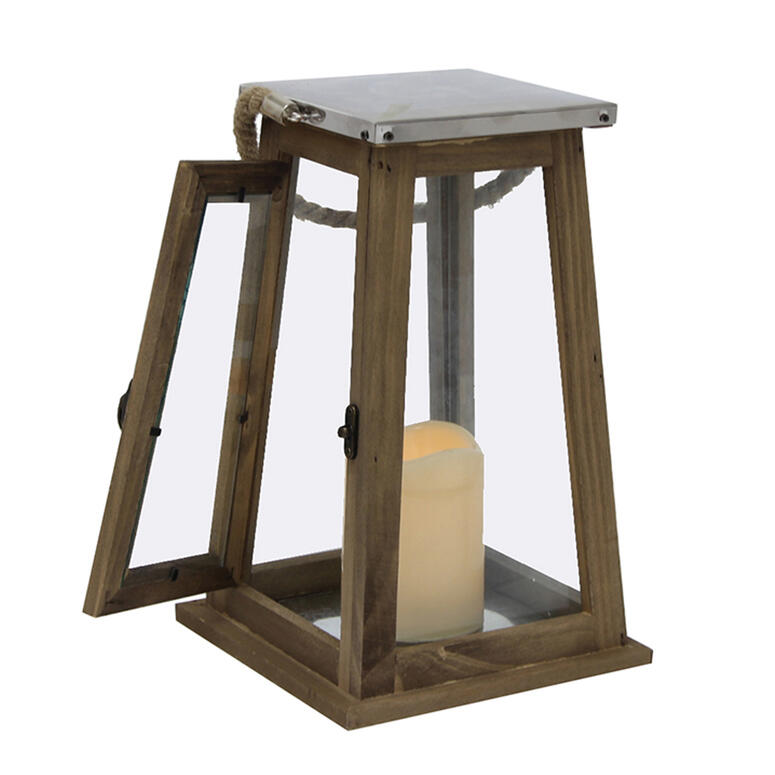 Vgo - Fanal Madera Con Vela Led Fn1829 Unc